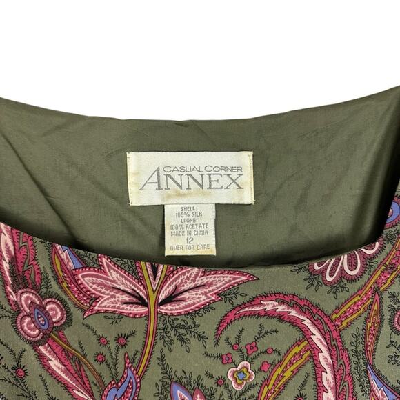 Vintage Casual Corner Annex Dress 100% Silk Floral Paisley Sheath Boho Size 12 - Picture 3 of 13